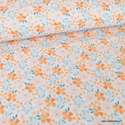 Double gaze Amélie motif fleurs fond Blanc - oeko tex