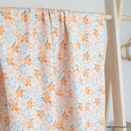 Double gaze Amélie motif fleurs fond Blanc - oeko tex