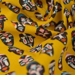 Tissu coton imprimé masques Africains fond jaune - Oeko tex