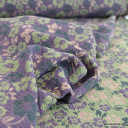 Double gaze jacquard Habillement fleuri - 1 côté vert et 1 côté Aubergine