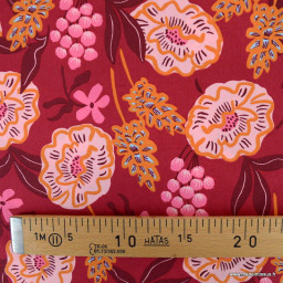 Popeline de coton motif fleuri Fresh Flowers Bordeaux - Nerida Hansen - oeko tex