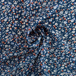 Popeline de viscose Vitalie motif petites fleurs fond bleu marine