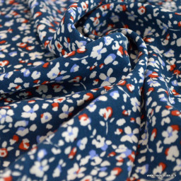 Popeline de viscose Vitalie motif petites fleurs fond bleu marine