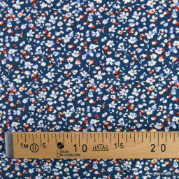 Popeline de viscose Vitalie motif petites fleurs fond bleu marine