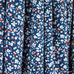 Popeline de viscose Vitalie motif petites fleurs fond bleu marine