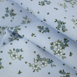 1 coupon de 65 cm  Tissu popeline motifs petites fleurs Ezra fond bleu - Oeko tex