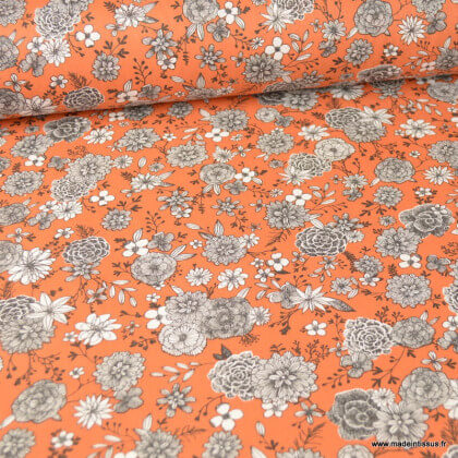 Tissu coton Floral motifs fleurs Paprika - Oeko tex