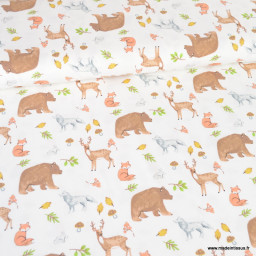 Tissu jersey motif animaux de la foret - oeko tex