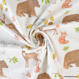 Tissu jersey motif animaux de la foret - oeko tex