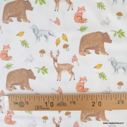 Tissu jersey motif animaux de la foret - oeko tex