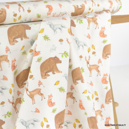 Tissu jersey motif animaux de la foret