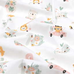 Tissu cretonne coton Babylove motifs voitures, animaux et chiffres - oeko tex