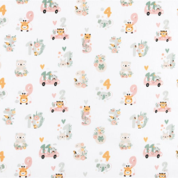 Tissu cretonne coton Babylove motifs voitures, animaux et chiffres - oeko tex