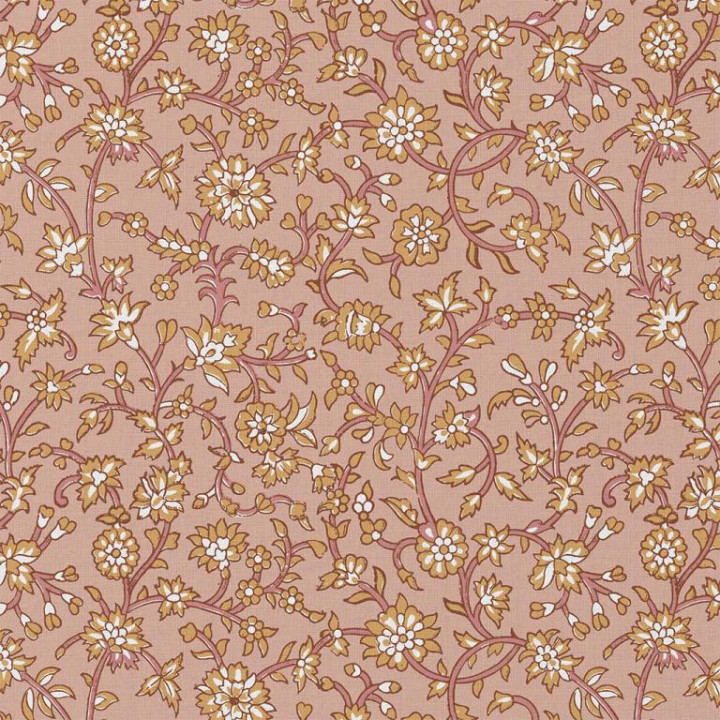 Tissu coton Enduit Jhansi motif fleurs Indiennes roses et camel