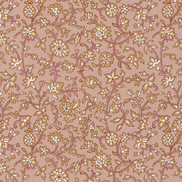 Tissu coton Enduit Jhansi motif fleurs Indiennes roses et camel