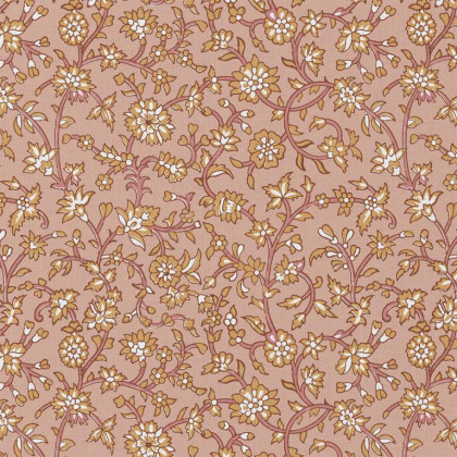 Tissu coton Enduit Jhansi motif fleurs Indiennes roses et camel