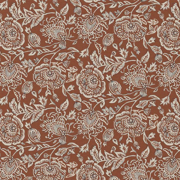 Tissu coton Enduit Mehar motif fleurs Indiennes marron et écru