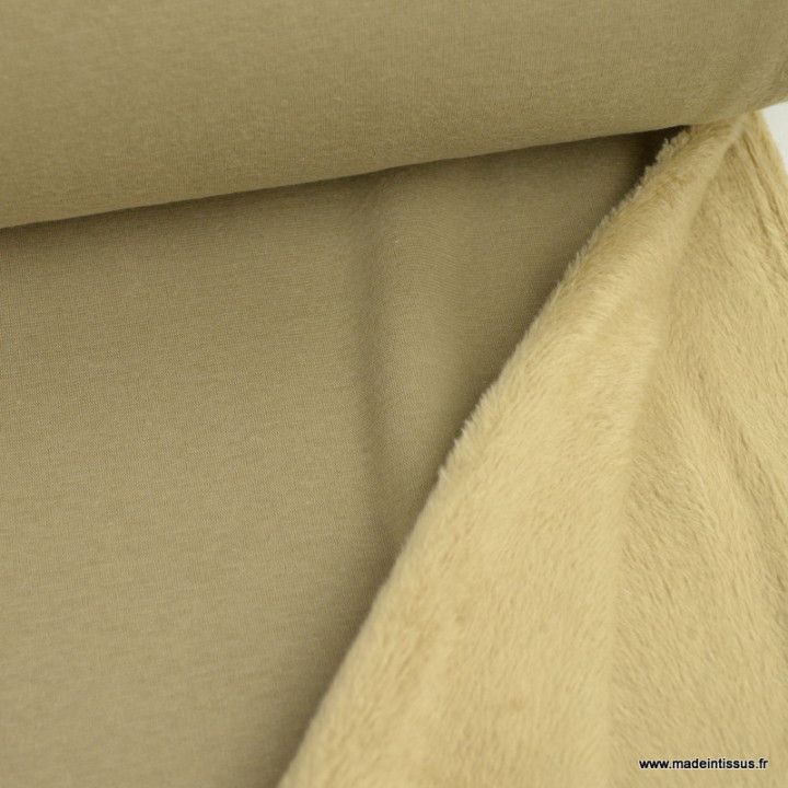 Tissu Sweat envers minky coloris beige - Oeko tex classe 1