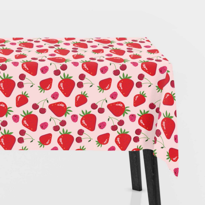 Toile cirée motif fraises fond rose