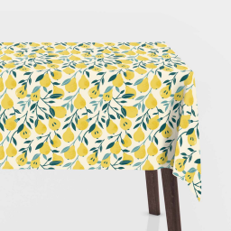 Toile cirée motif poires jaunes fond blanc cassé