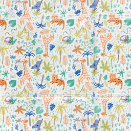 Toile cirée motif animaux de la savane fond menthe clair