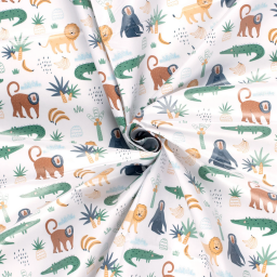 Toile cirée motif animaux de la jungle fond Blanc