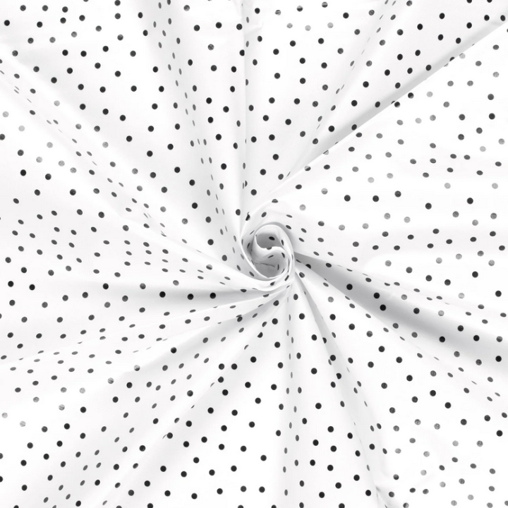 Toile cirée motif pois noirs fond blanc