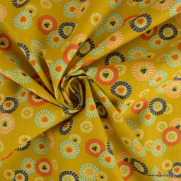 Tissu coton Soleil levant motif graphique fond jaune - Oeko tex