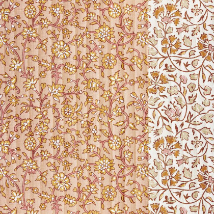 Tissu Matelassé indien Vertical Methari et Jhansi - Ecru et Camel - oeko tex