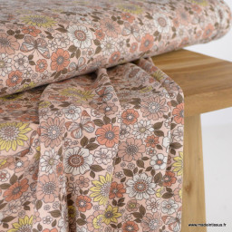 Tissu jersey Monique motifs fleurs fond rose - Oeko tex