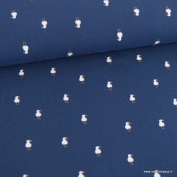 Tissu jersey motifs mouette fond bleu marine - Oeko tex