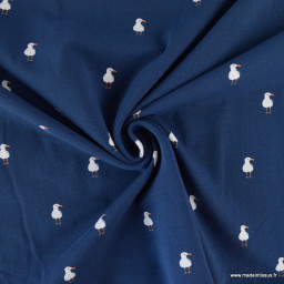 Tissu jersey motifs mouette fond bleu marine - Oeko tex