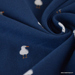 Tissu jersey motifs mouette fond bleu marine - Oeko tex