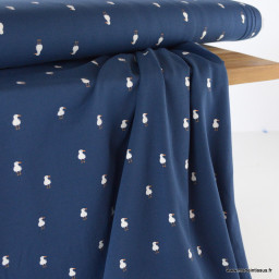 Tissu jersey motifs mouette fond bleu marine - Oeko tex