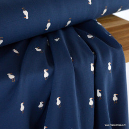 Tissu jersey motifs mouette fond bleu marine - Oeko tex