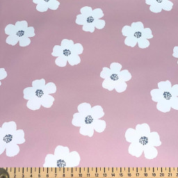 Tissu imperméable type ciré motif fleurs Jexy fond rose