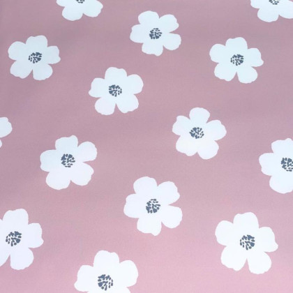 Tissu imperméable type ciré motif fleurs Jexy fond rose