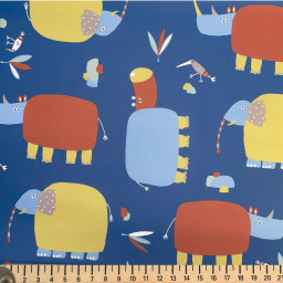 Tissu imperméable Numi type ciré motif animaux fond bleu