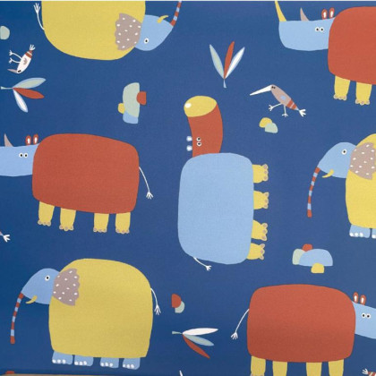 Tissu imperméable Numi type ciré motif animaux fond bleu