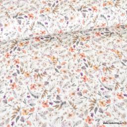 Tissu jersey cotelé motifs fleurs sauvages fond blanc cassé - Oeko tex