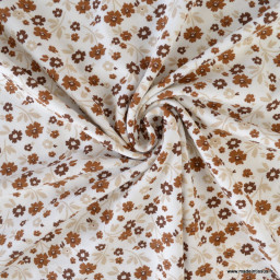 Tissu jersey Amandine motifs fleurs camel fond blanc cassé - Oeko tex