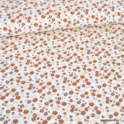 Tissu jersey Amandine motifs fleurs camel fond blanc cassé - Oeko tex