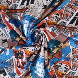 Tissu jersey motif Manga Japonais et sabre bleu