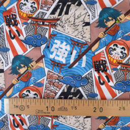 Tissu jersey motif Manga Japonais et sabre bleu