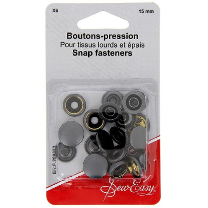 Bouton pression Anorak spécial tissus Epais - Noir - 15 mm x6