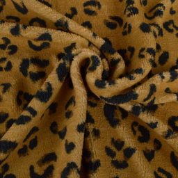 Tissu Fausse Fourrure Sherpa Feligrou à motif léopard fond Camel - oeko tex