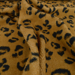 Tissu Fausse Fourrure Sherpa Feligrou à motif léopard fond Camel - oeko tex