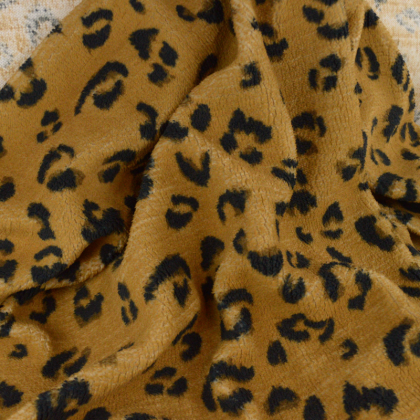 Tissu Fausse Fourrure Sherpa Feligrou à motif léopard fond Camel - oeko tex