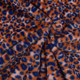 Tissu fausse fourrure rabbit motif Léopard Orange et bleu