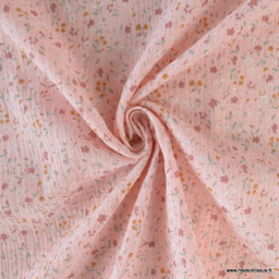 Double gaze Alicia motif fleuri fond rose - oeko tex